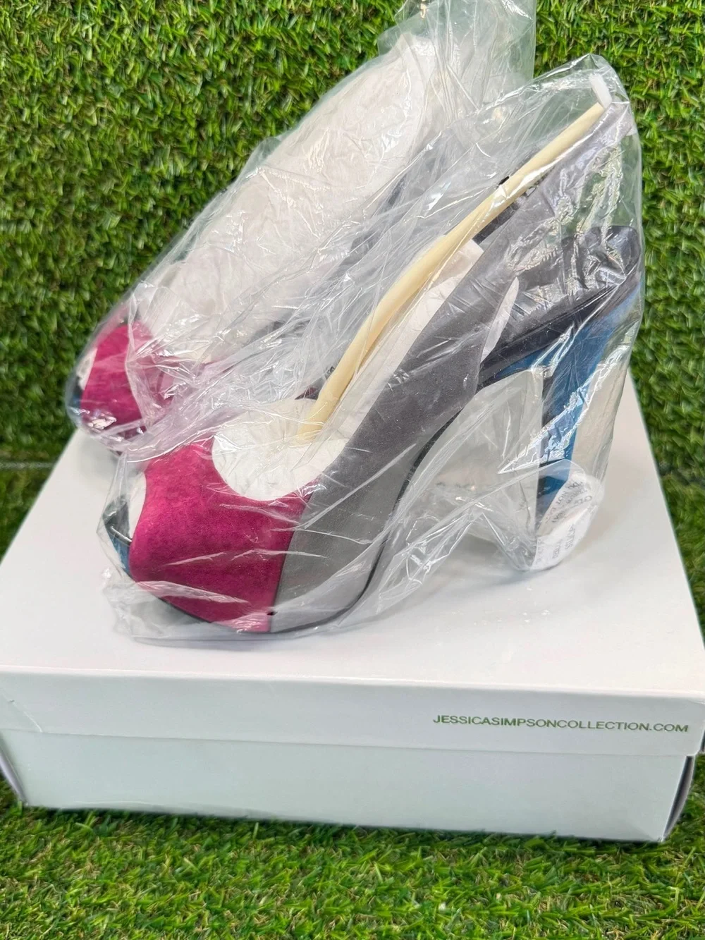 Jessica Simpson Sandi Colorblock Suede Slingback Pumps Pink Grey Blue 6B NIB